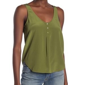 Joie Caelen Silk Henley Tank Green Size Medium NWT